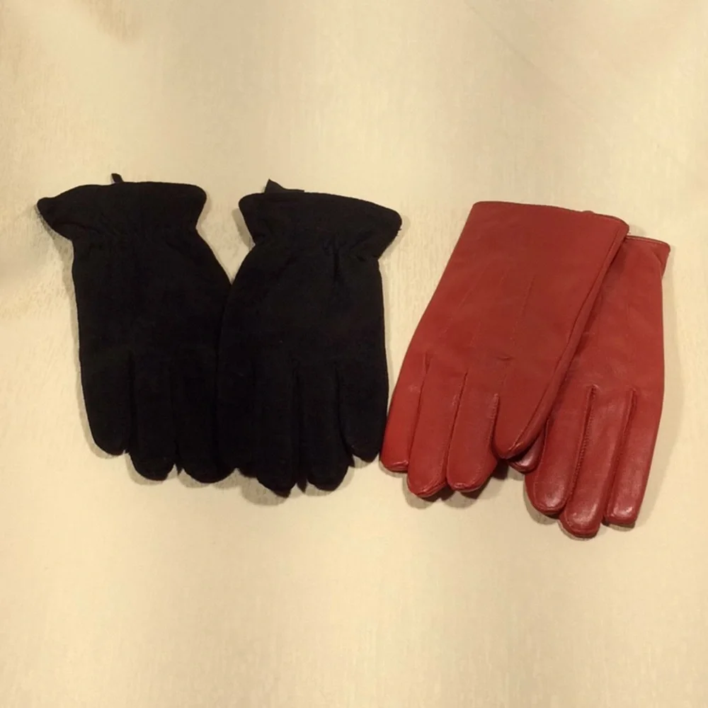 Ladies Red Leather & BlackPigskin Gloves-S/M